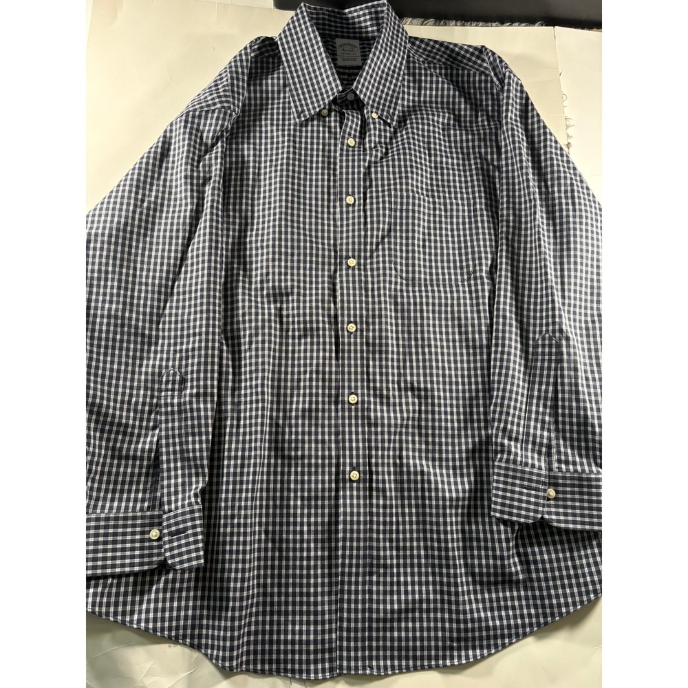 Brooks Brothers Regent Fit Dress Shirt Mens 17.5 33 Blue Check Supima Cotton
